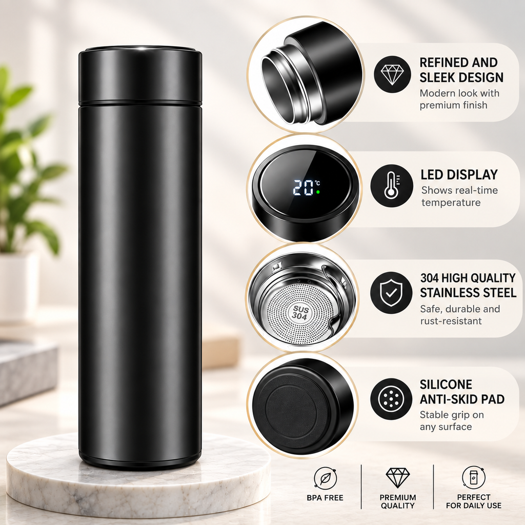 Smart Stainless Steel Water Bottle with LED Temperature Display