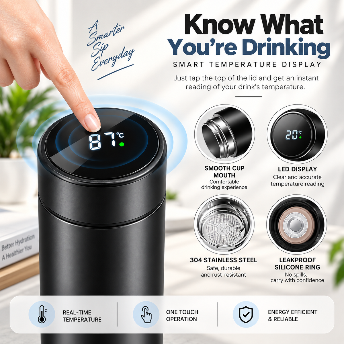 Smart Stainless Steel Water Bottle with LED Temperature Display