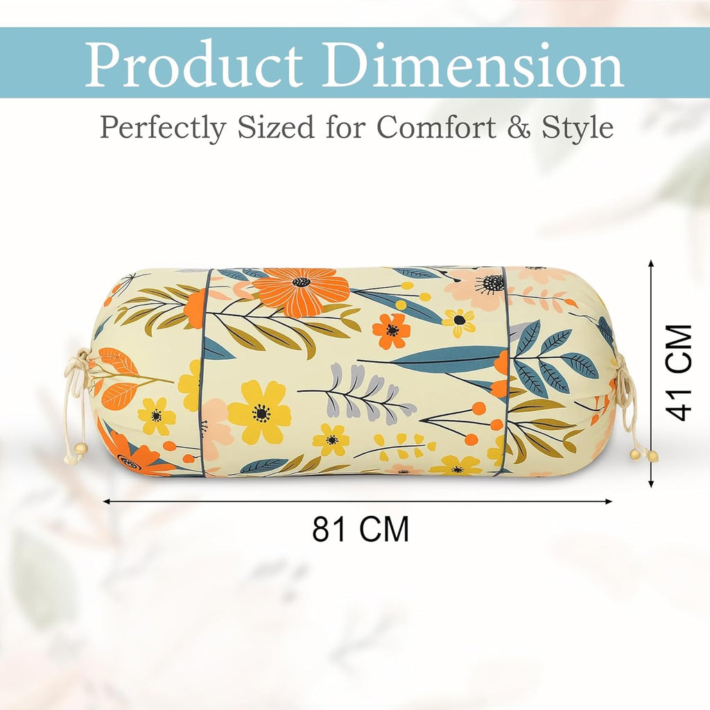 Flower Print Cotton Bolster Cover – Set of 2