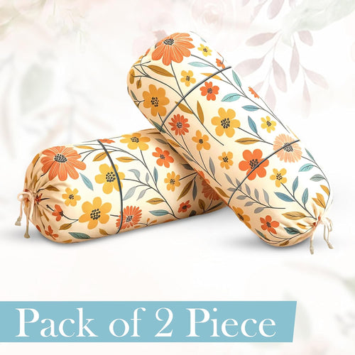 Flower Print Cotton Bolster Cover – Set of 2