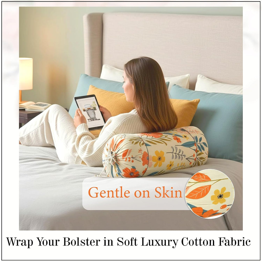 Flower Print Cotton Bolster Cover – Set of 2