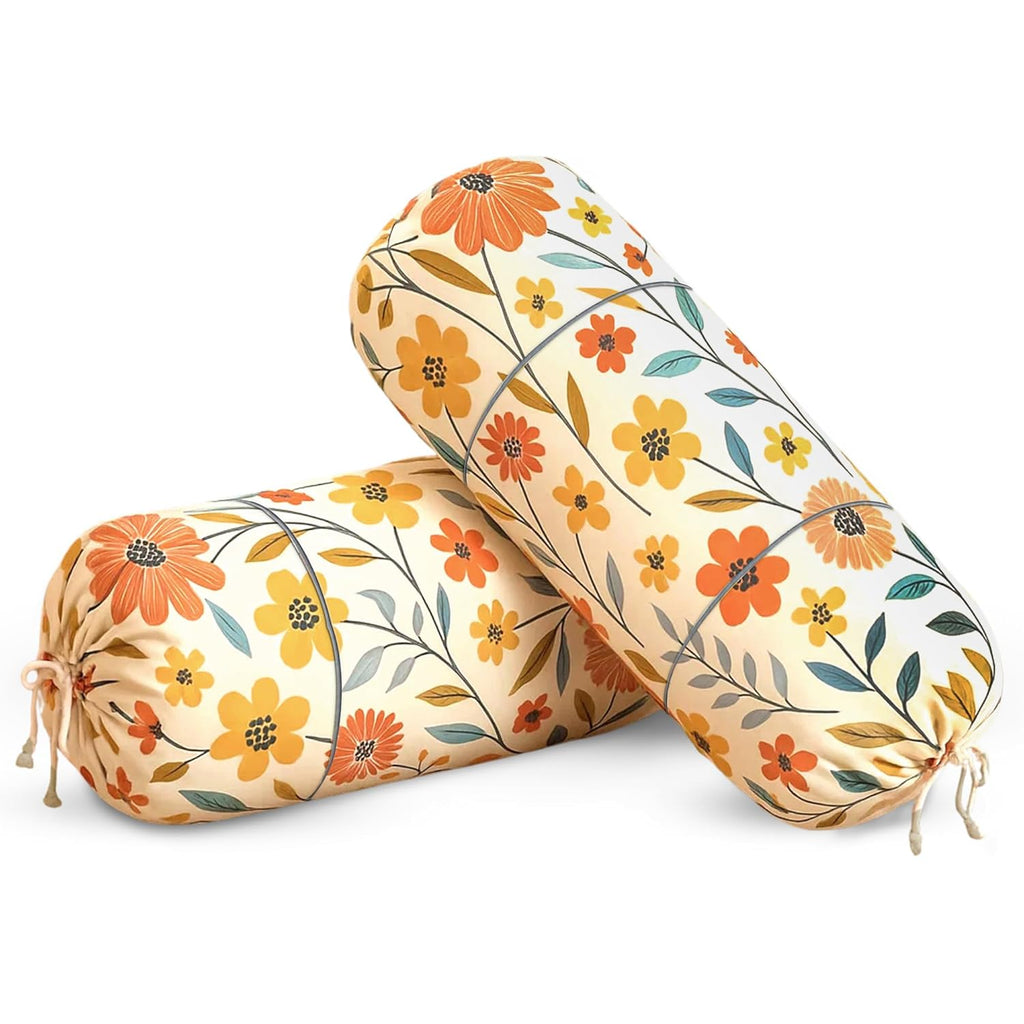 Flower Print Cotton Bolster Cover – Set of 2