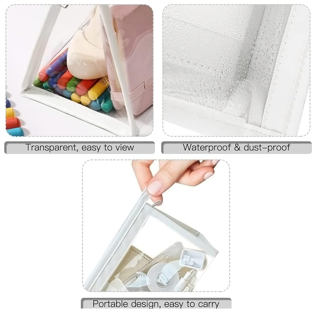 Transparent Stationery Pouch with Zipper – White | Multi-Purpose Storage Bag
