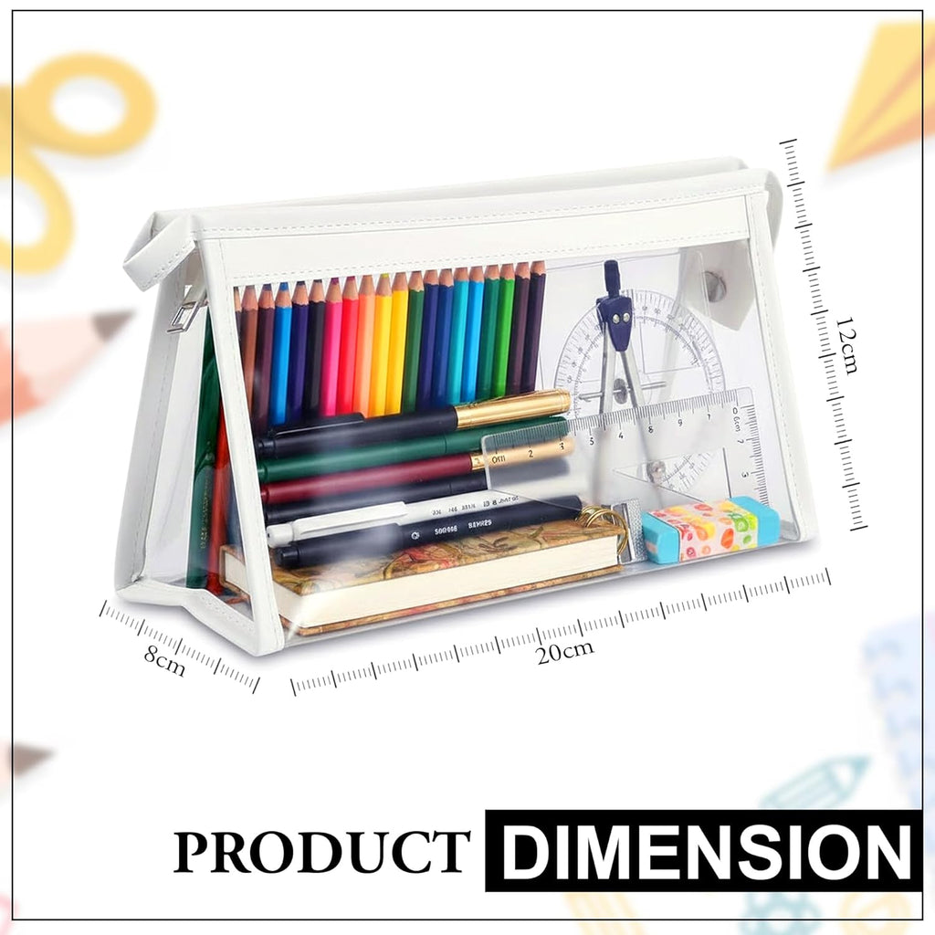 Transparent Stationery Pouch with Zipper – White | Multi-Purpose Storage Bag