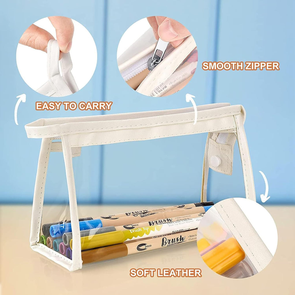 Transparent Stationery Pouch with Zipper – White | Multi-Purpose Storage Bag